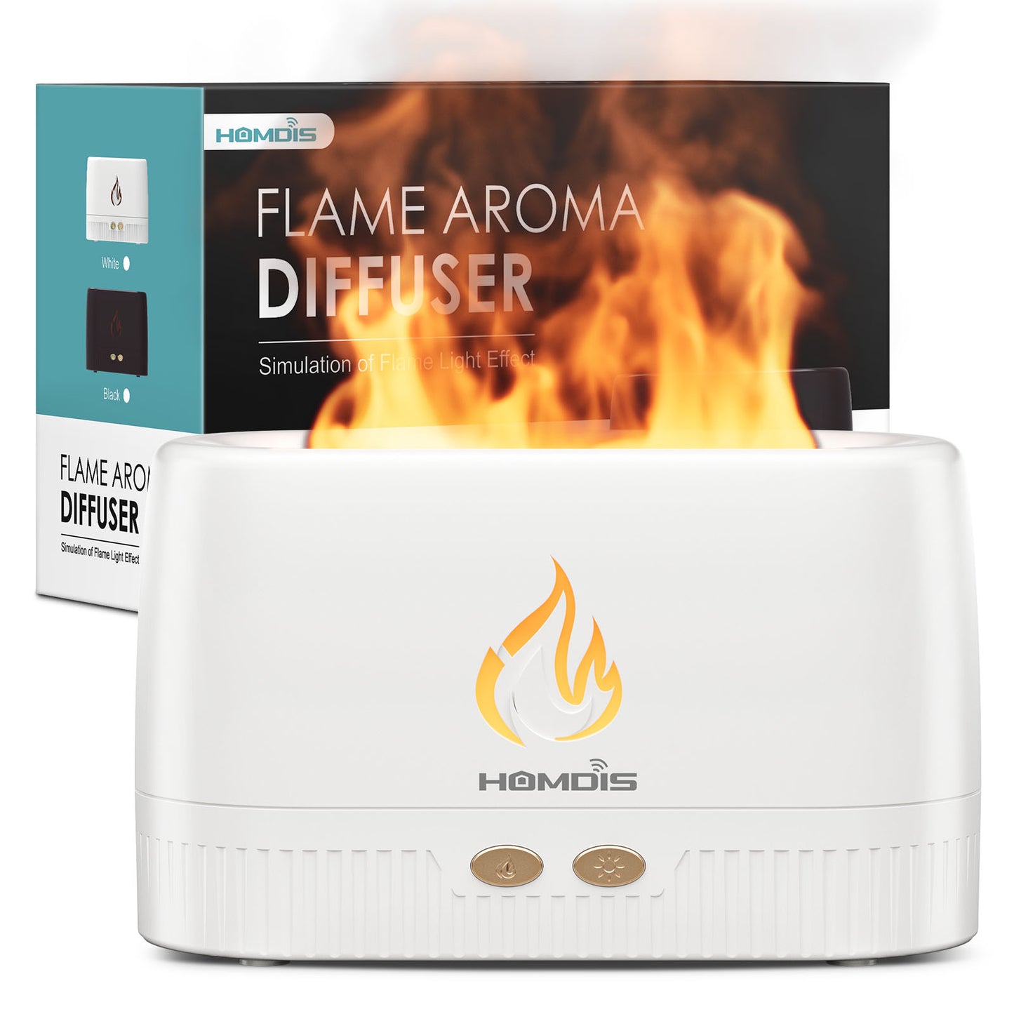 HOMDIS FD100 Flame Diffuser Quiet Oil Diffuser, Portable Essential Oil Diffusers, Ultrasonic Aromatherapy Diffuser, Auto Shut Off Scent Diffuser, Cool Mist Humidifiers for Bedroom, Home, Office, Yoga, Gym