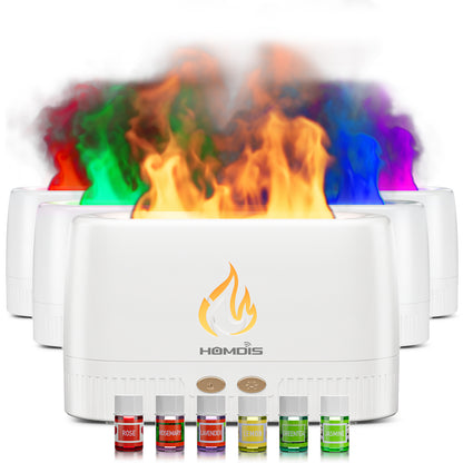 HOMDIS FD200 Essential Oil Diffusers & 6 Essential Oils Set, Quiet Flame Diffuser, 7 Colors Modes Changed Light Flame Humidifer, Auto Shut Off Aromatherapy Diffuser