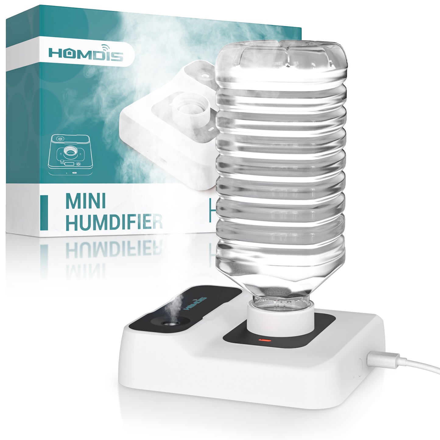 HOMDIS HU100 Portable Humidifier, Small Mini Humidifier with Auto Shut-Off, Nightlight and Storage Bag for Travel, Hotel, Bedroom or Office, Plant Humidifier Indoor