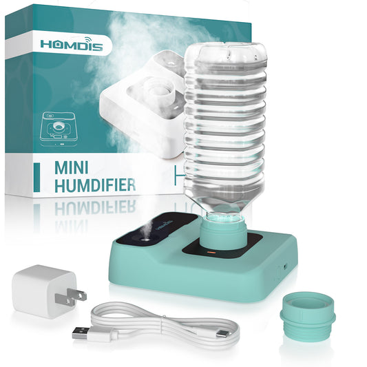 HOMDIS HU200 Travel Humidifier, Portable Humidifier for Plants, Bedroom, Office, Hotel or Car, 5000mAh Battery Operated Mini Cool Mist Humidifiers, Quiet 23dB, Auto-off, Night Light & BPA-Free