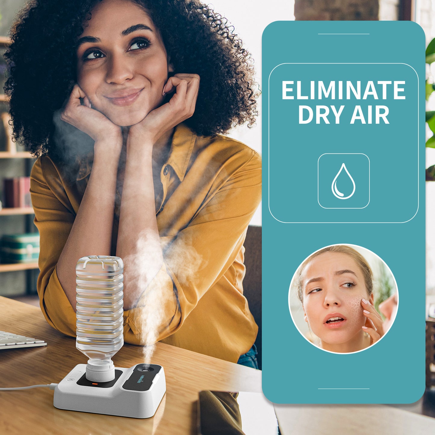 HOMDIS HU100 Portable Humidifier, Small Mini Humidifier with Auto Shut-Off, Nightlight and Storage Bag for Travel, Hotel, Bedroom or Office, Plant Humidifier Indoor