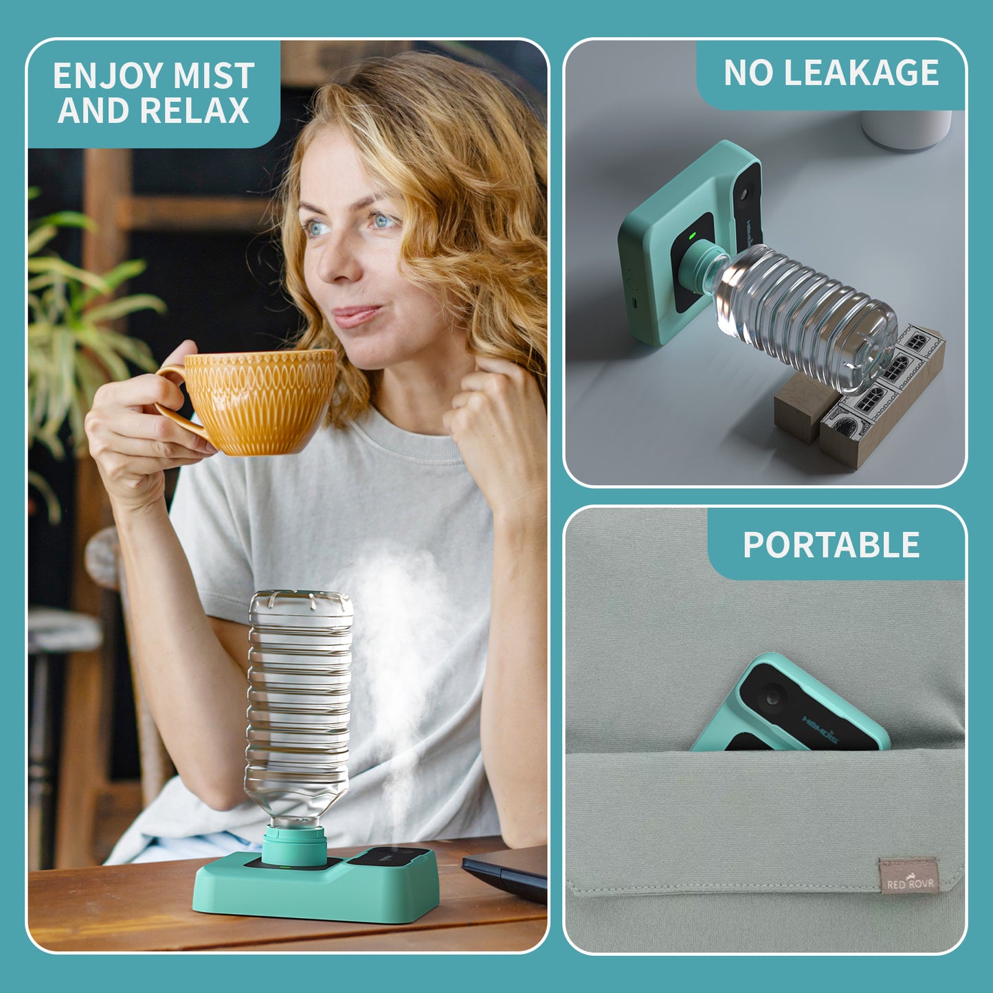 HOMDIS HU200 Travel Humidifier, Portable Humidifier for Plants, Bedroom, Office, Hotel or Car, 5000mAh Battery Operated Mini Cool Mist Humidifiers, Quiet 23dB, Auto-off, Night Light & BPA-Free