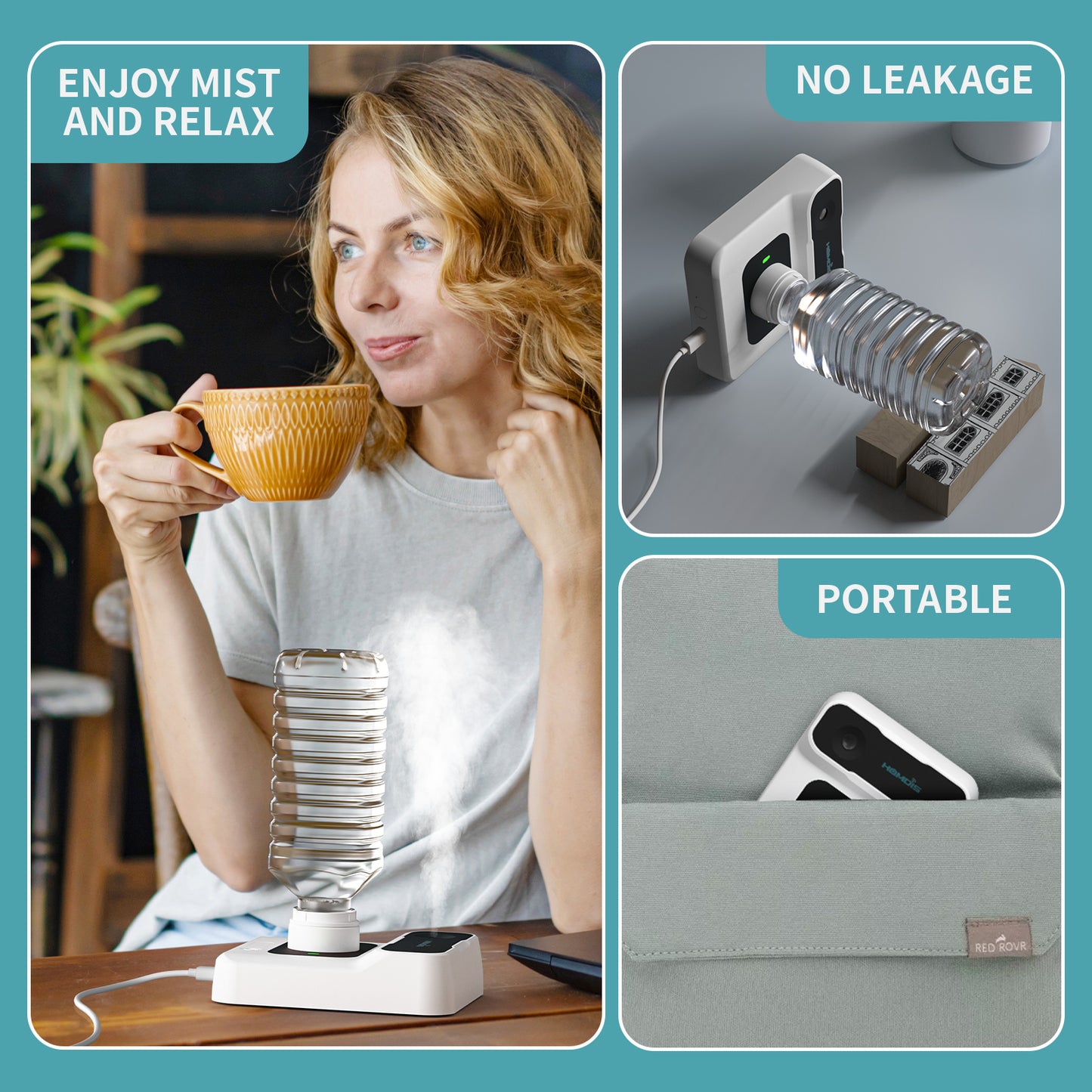 HOMDIS HU100 Portable Humidifier, Small Mini Humidifier with Auto Shut-Off, Nightlight and Storage Bag for Travel, Hotel, Bedroom or Office, Plant Humidifier Indoor