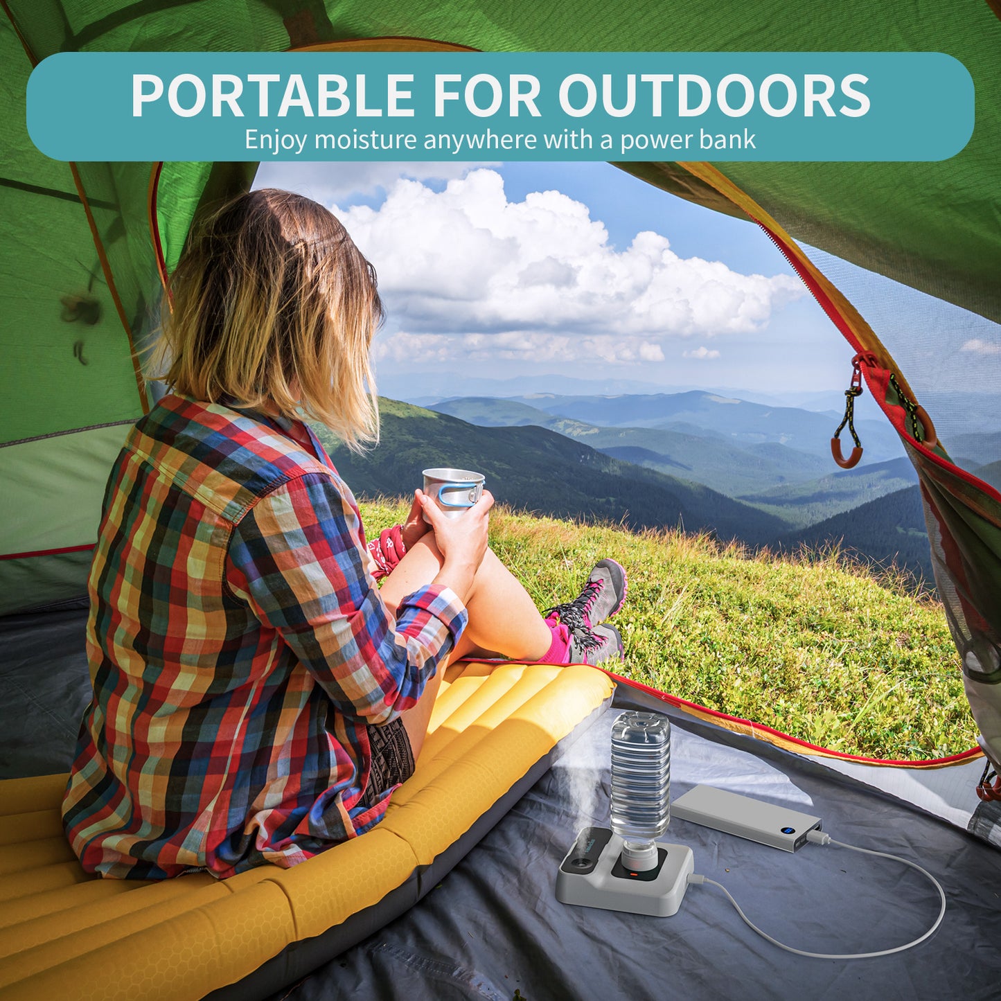 HOMDIS HU100 Portable Humidifier, Small Mini Humidifier with Auto Shut-Off, Nightlight and Storage Bag for Travel, Hotel, Bedroom or Office, Plant Humidifier Indoor